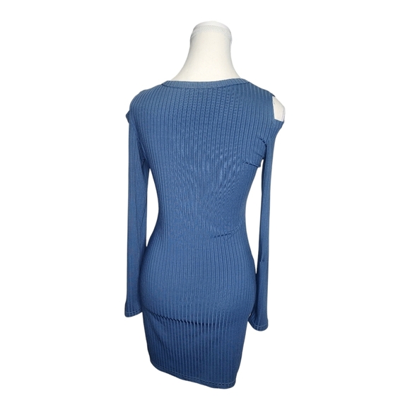 Blue Long Sleeve Scoop Neck Ribbed Dress Size Small - Picture 4 of 6